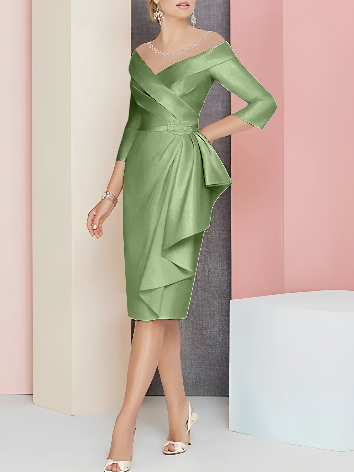 Knee-Length V-Neck Sheath/Column Mother of the Bride Dresses