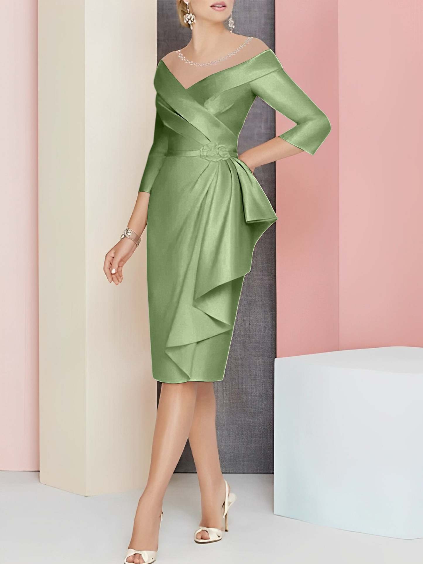 Knee-Length V-Neck Sheath/Column Mother of the Bride Dresses