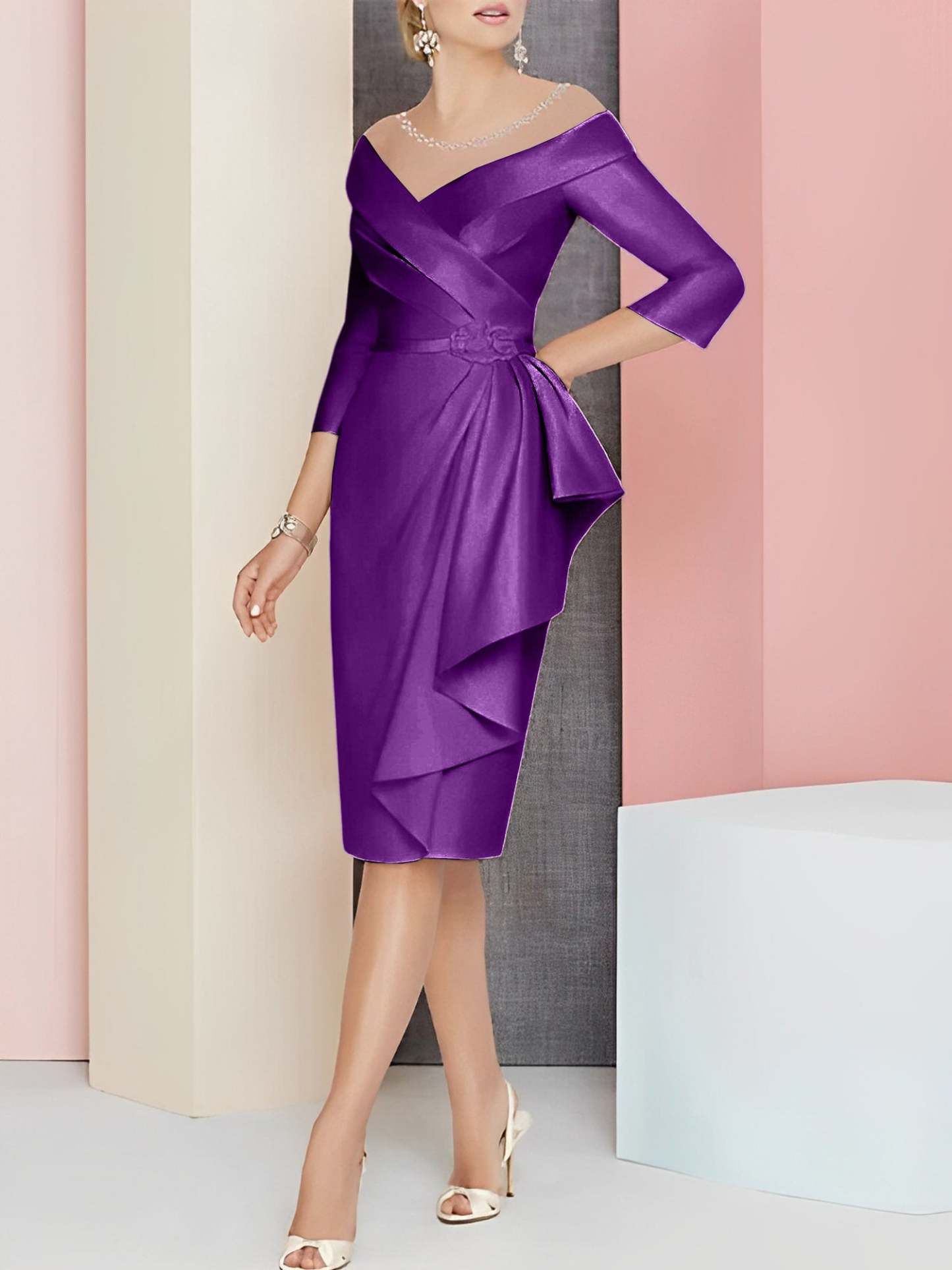 Knee-Length V-Neck Sheath/Column Mother of the Bride Dresses