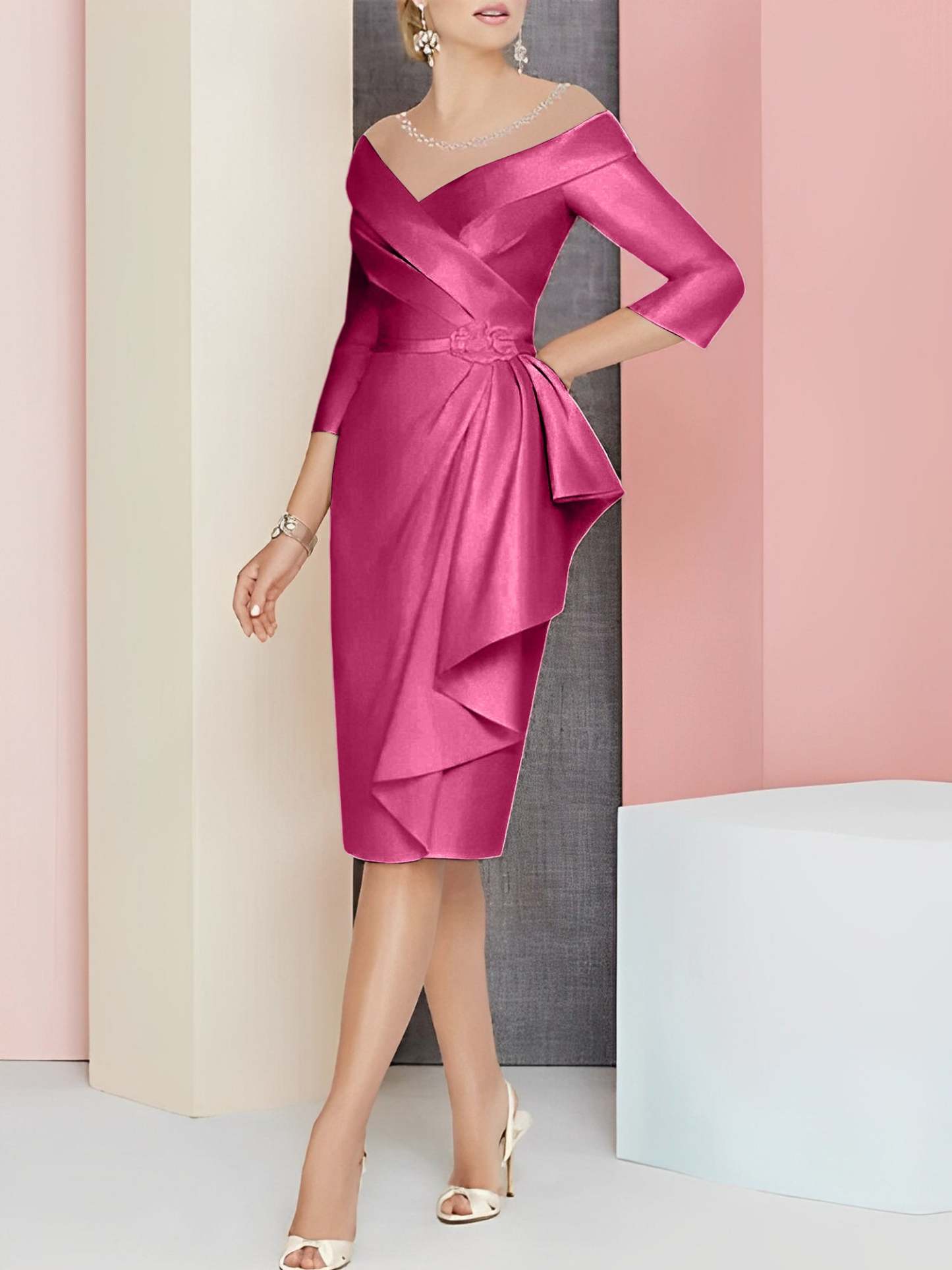 Knee-Length V-Neck Sheath/Column Mother of the Bride Dresses