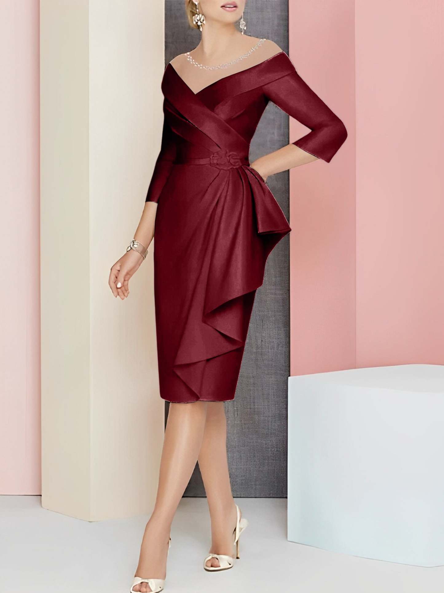 Knee-Length V-Neck Sheath/Column Mother of the Bride Dresses