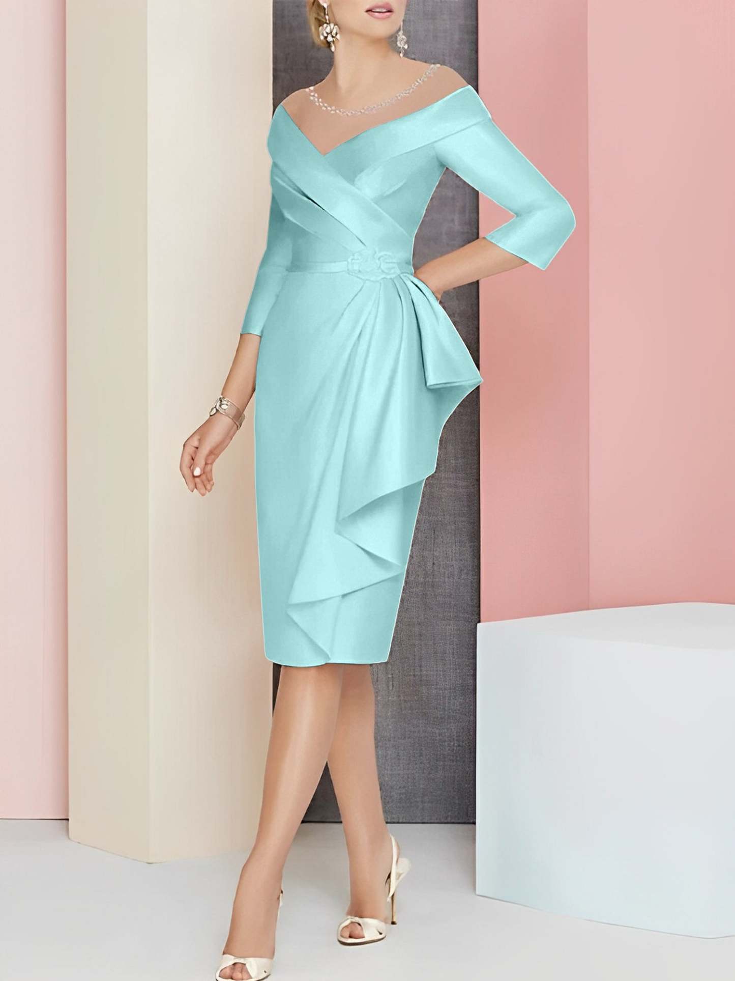 Knee-Length V-Neck Sheath/Column Mother of the Bride Dresses