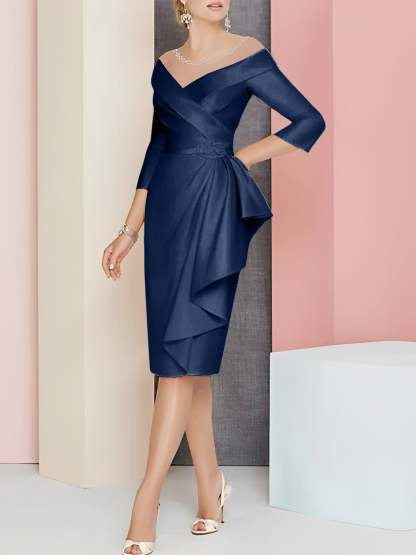 Knee-Length V-Neck Sheath/Column Mother of the Bride Dresses