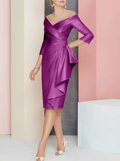 Knee-Length V-Neck Sheath/Column Mother of the Bride Dresses