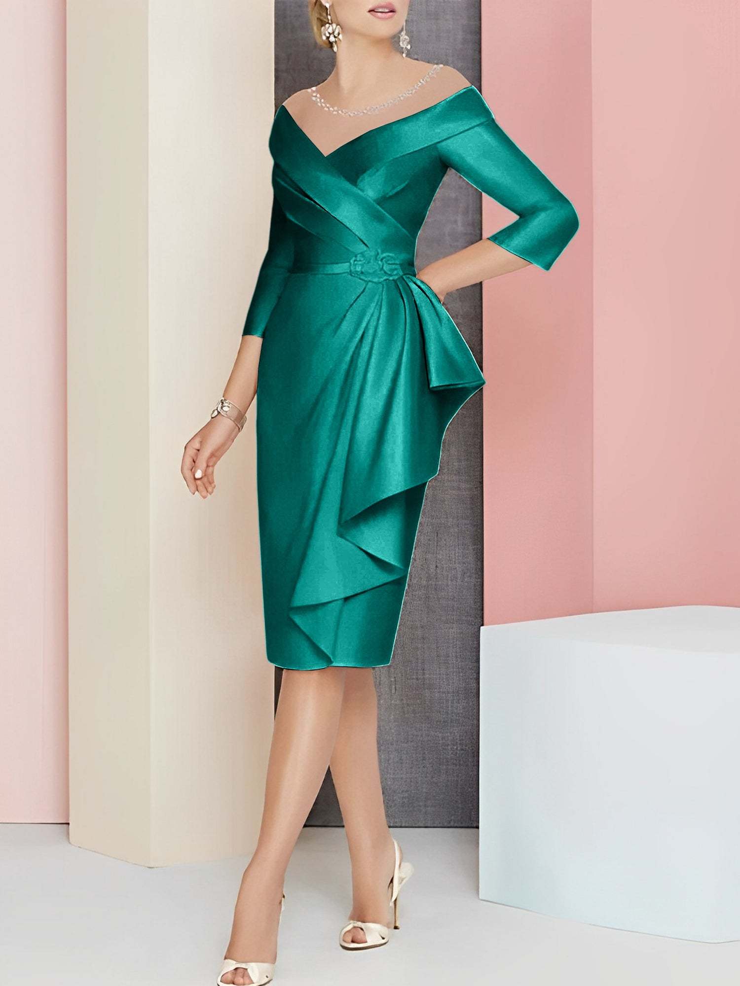 Knee-Length V-Neck Sheath/Column Mother of the Bride Dresses