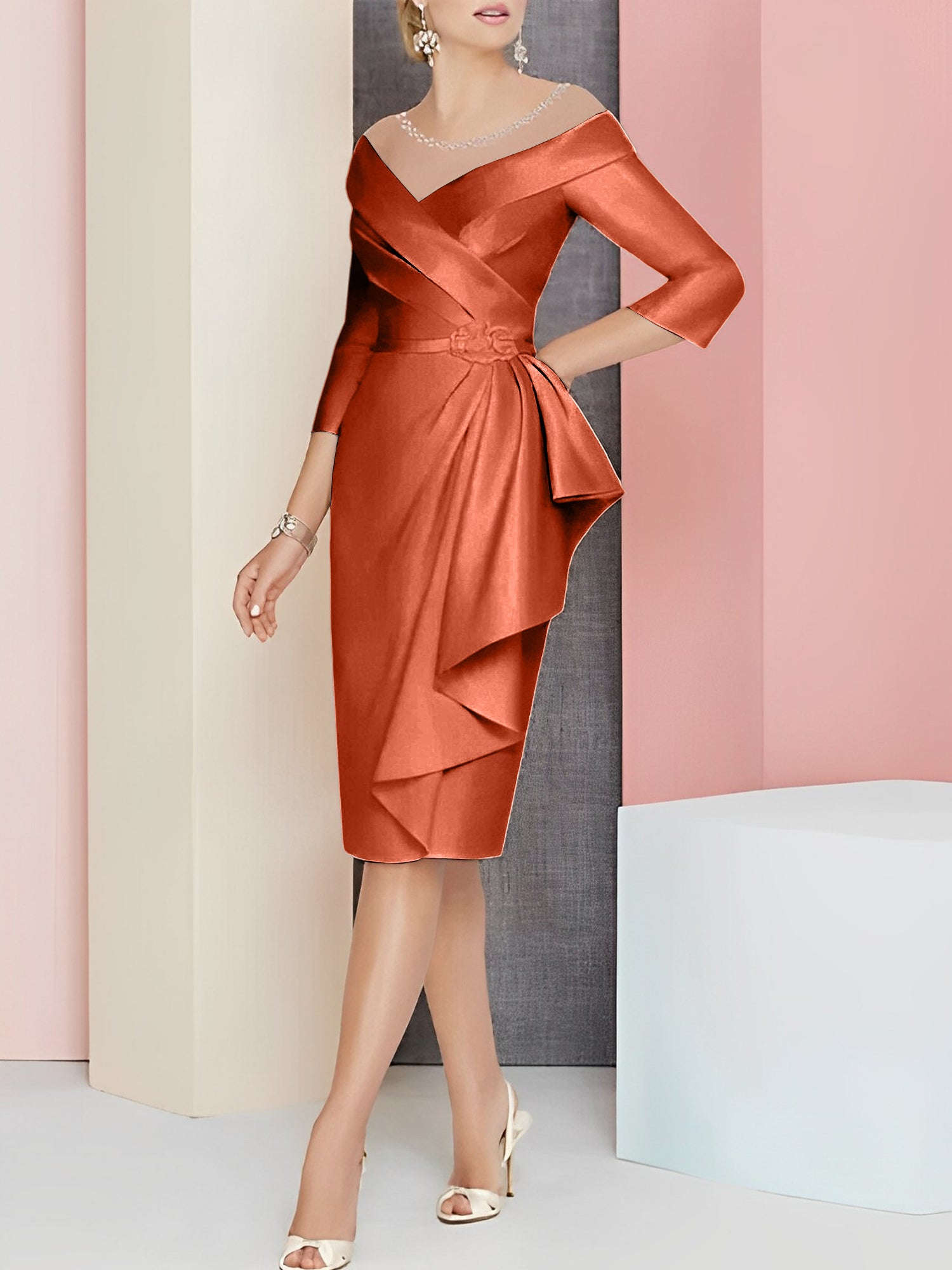 Knee-Length V-Neck Sheath/Column Mother of the Bride Dresses