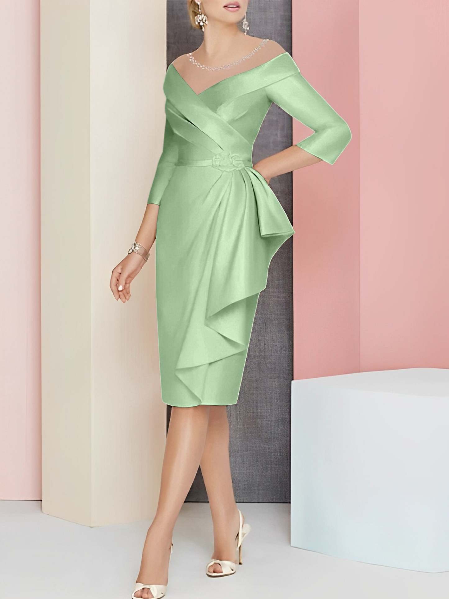 Knee-Length V-Neck Sheath/Column Mother of the Bride Dresses