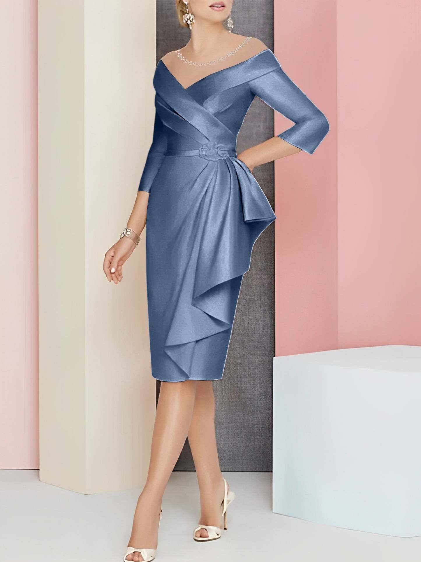 Knee-Length V-Neck Sheath/Column Mother of the Bride Dresses