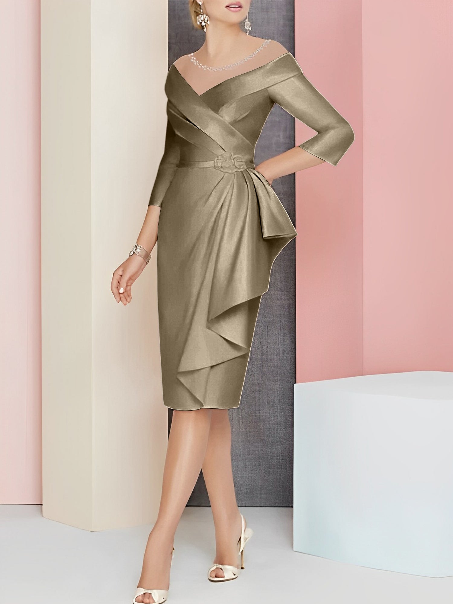 Knee-Length V-Neck Sheath/Column Mother of the Bride Dresses