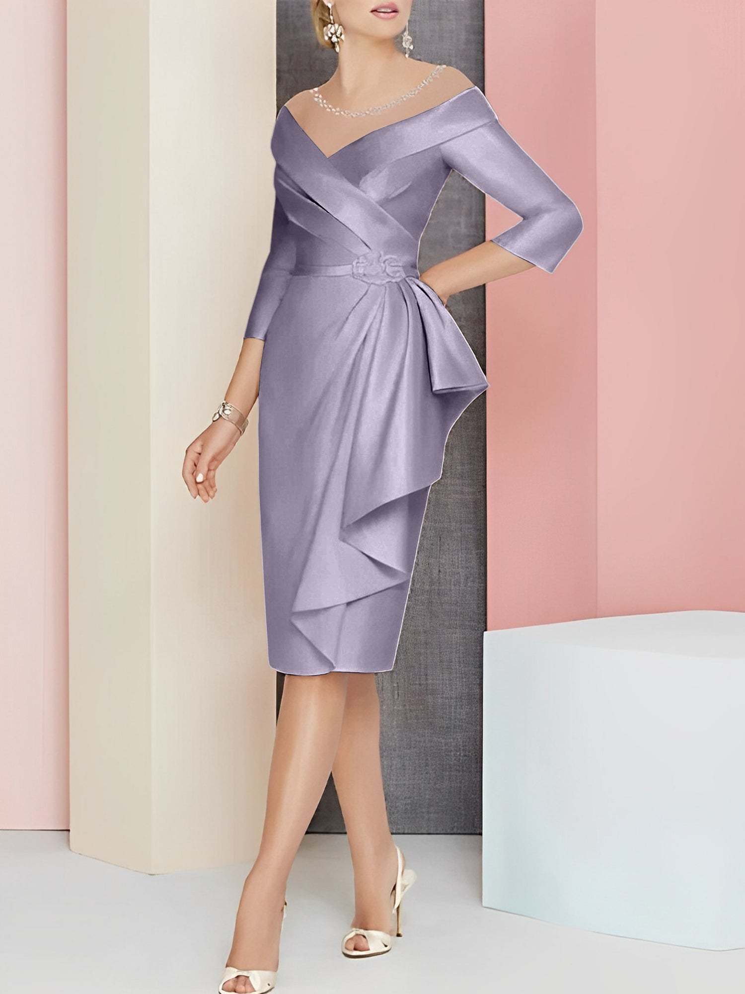 Knee-Length V-Neck Sheath/Column Mother of the Bride Dresses