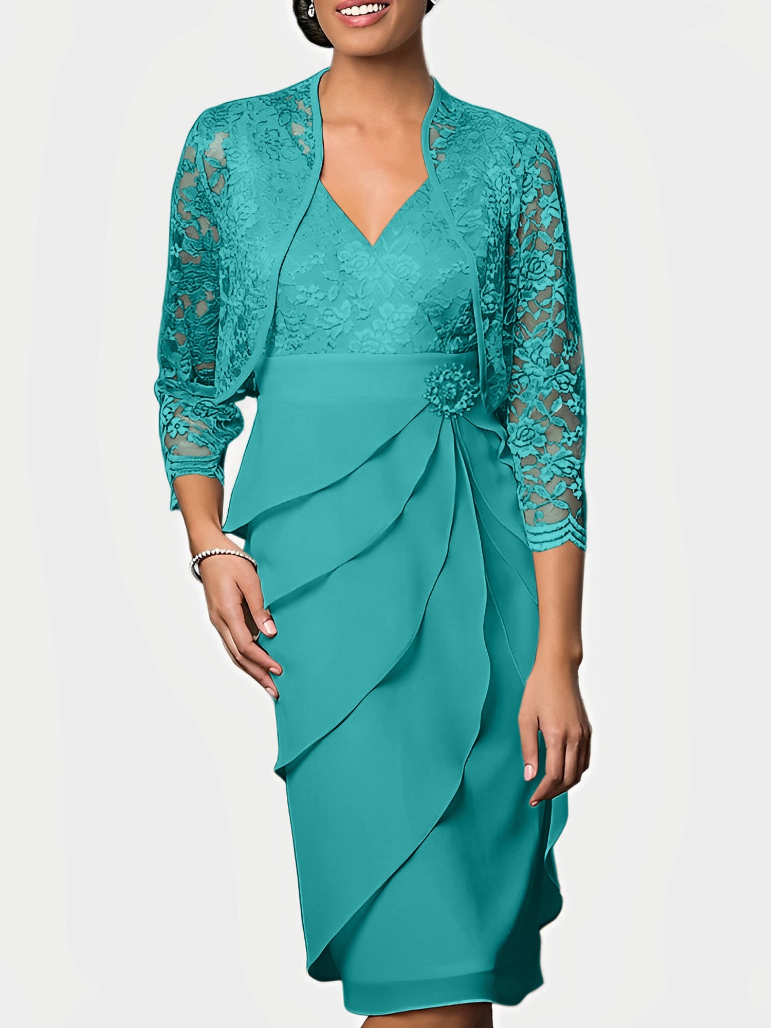 Knee-Length V-Neck Sheath Mother of the Bride Column Dresses