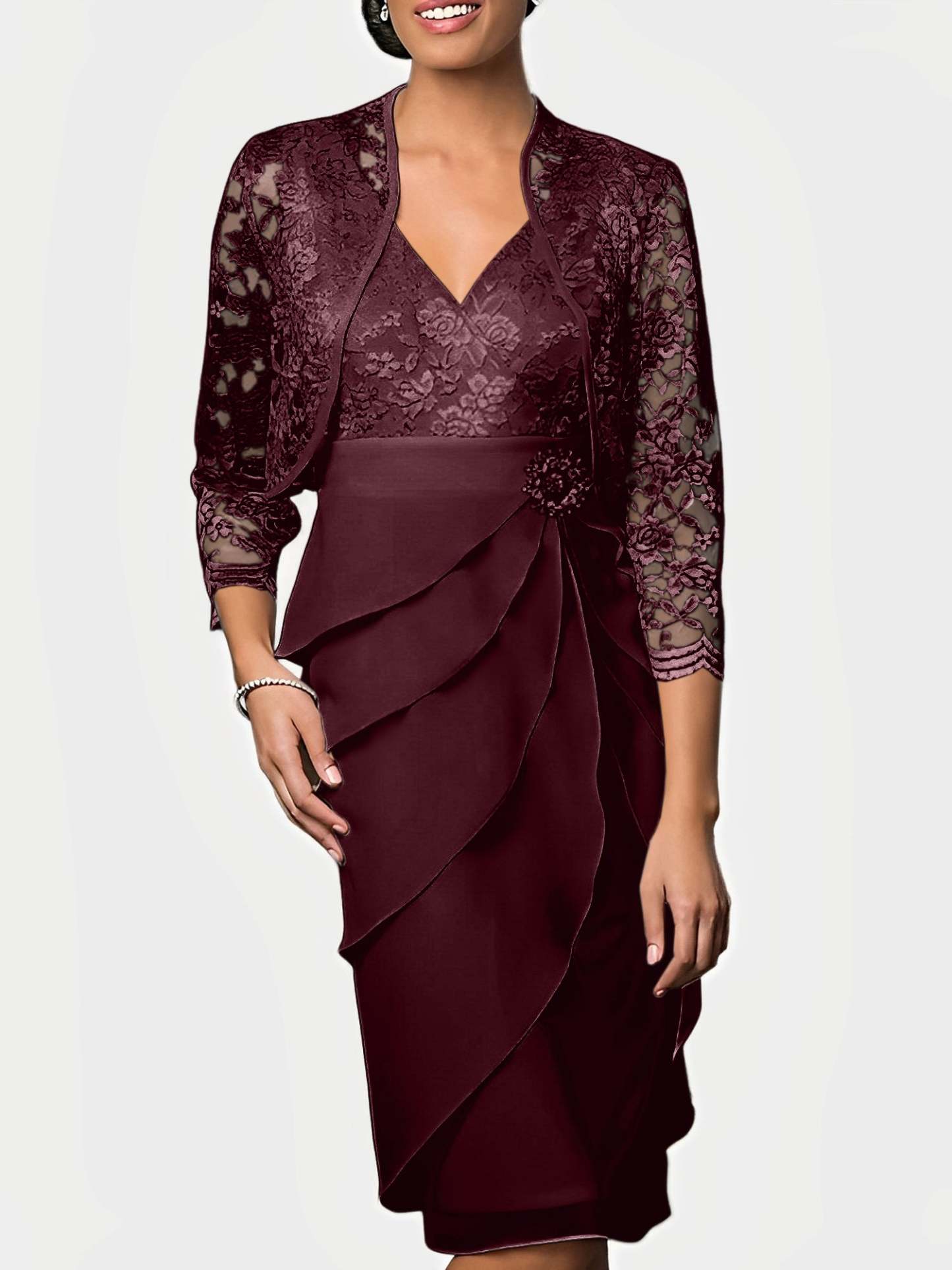 Knee-Length V-Neck Sheath Mother of the Bride Column Dresses