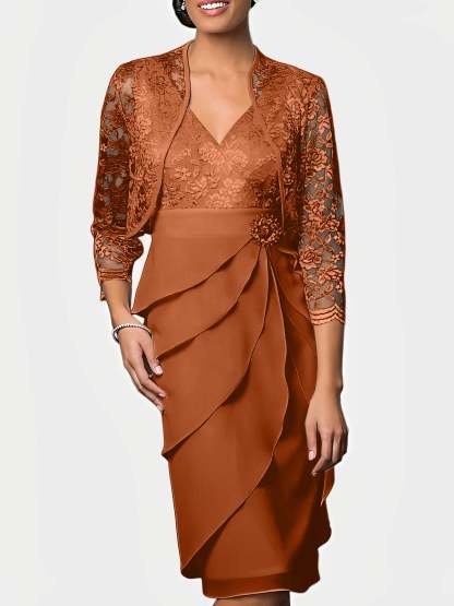 Knee-Length V-Neck Sheath Mother of the Bride Column Dresses