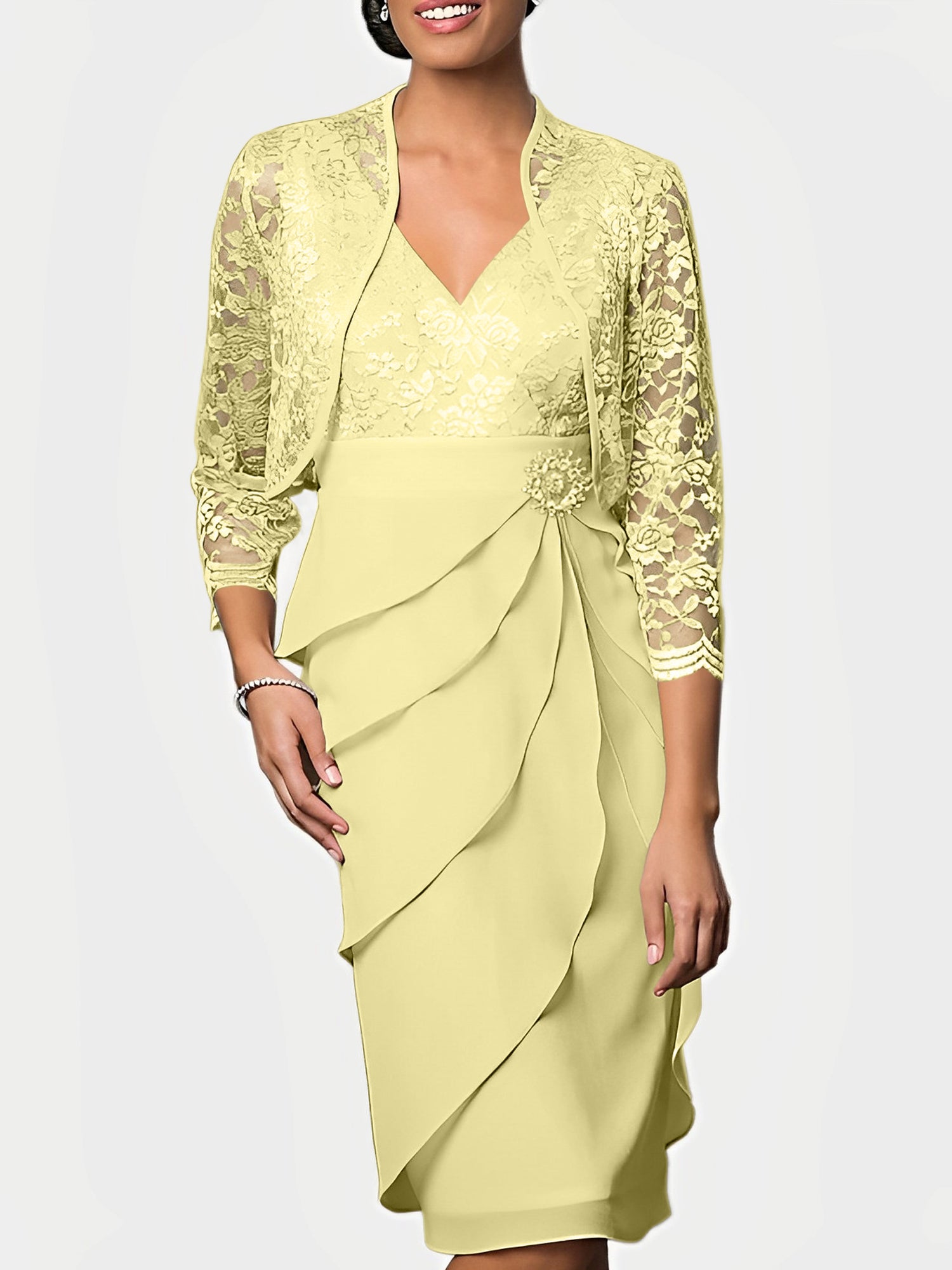 Knee-Length V-Neck Sheath Mother of the Bride Column Dresses