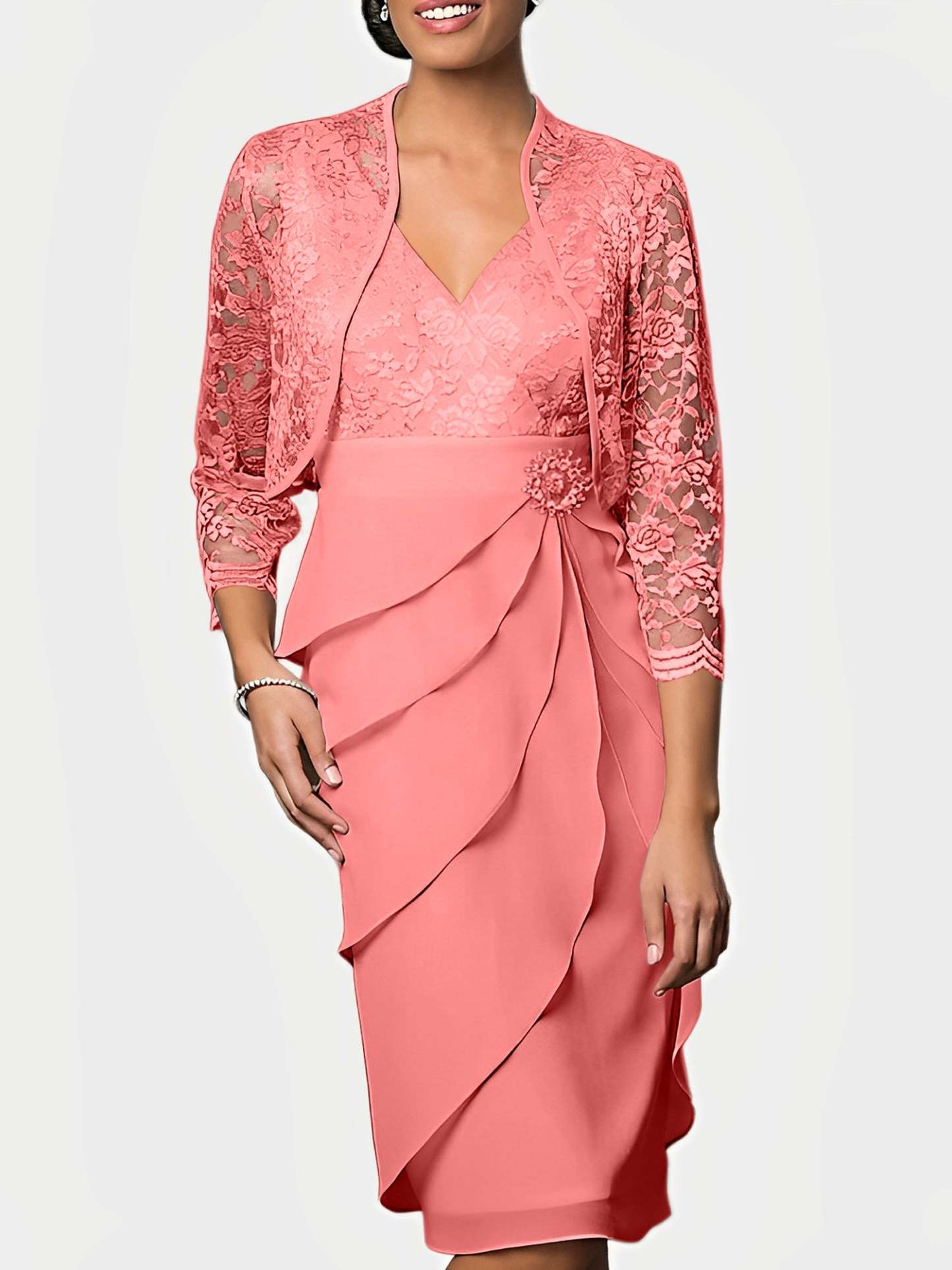 Knee-Length V-Neck Sheath Mother of the Bride Column Dresses