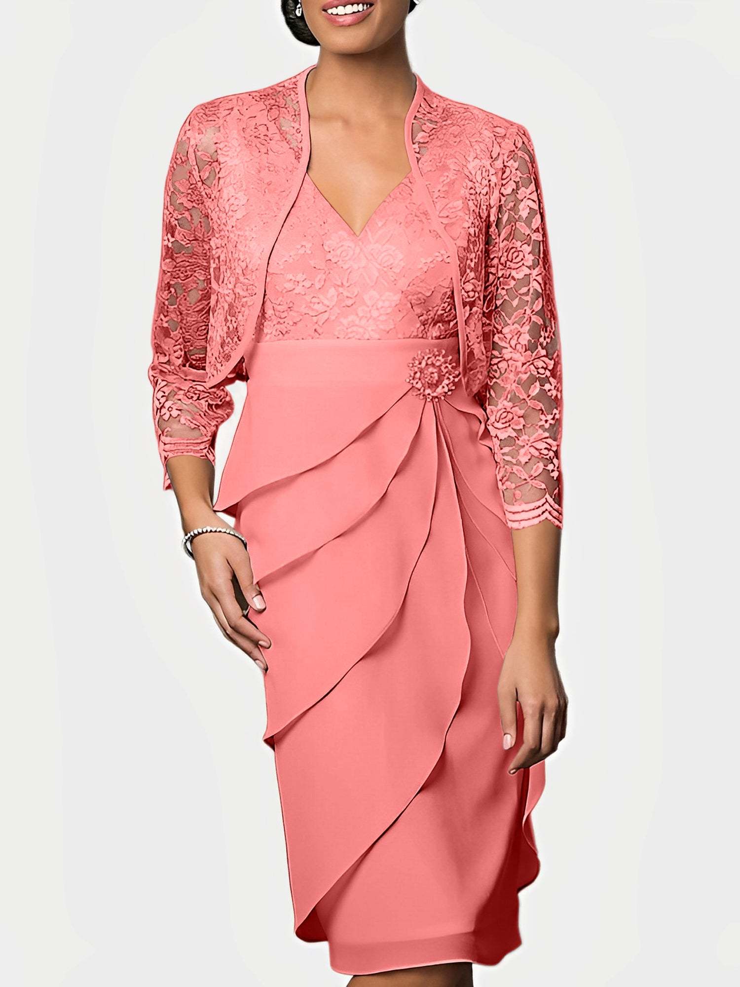 Knee-Length V-Neck Sheath Mother of the Bride Column Dresses