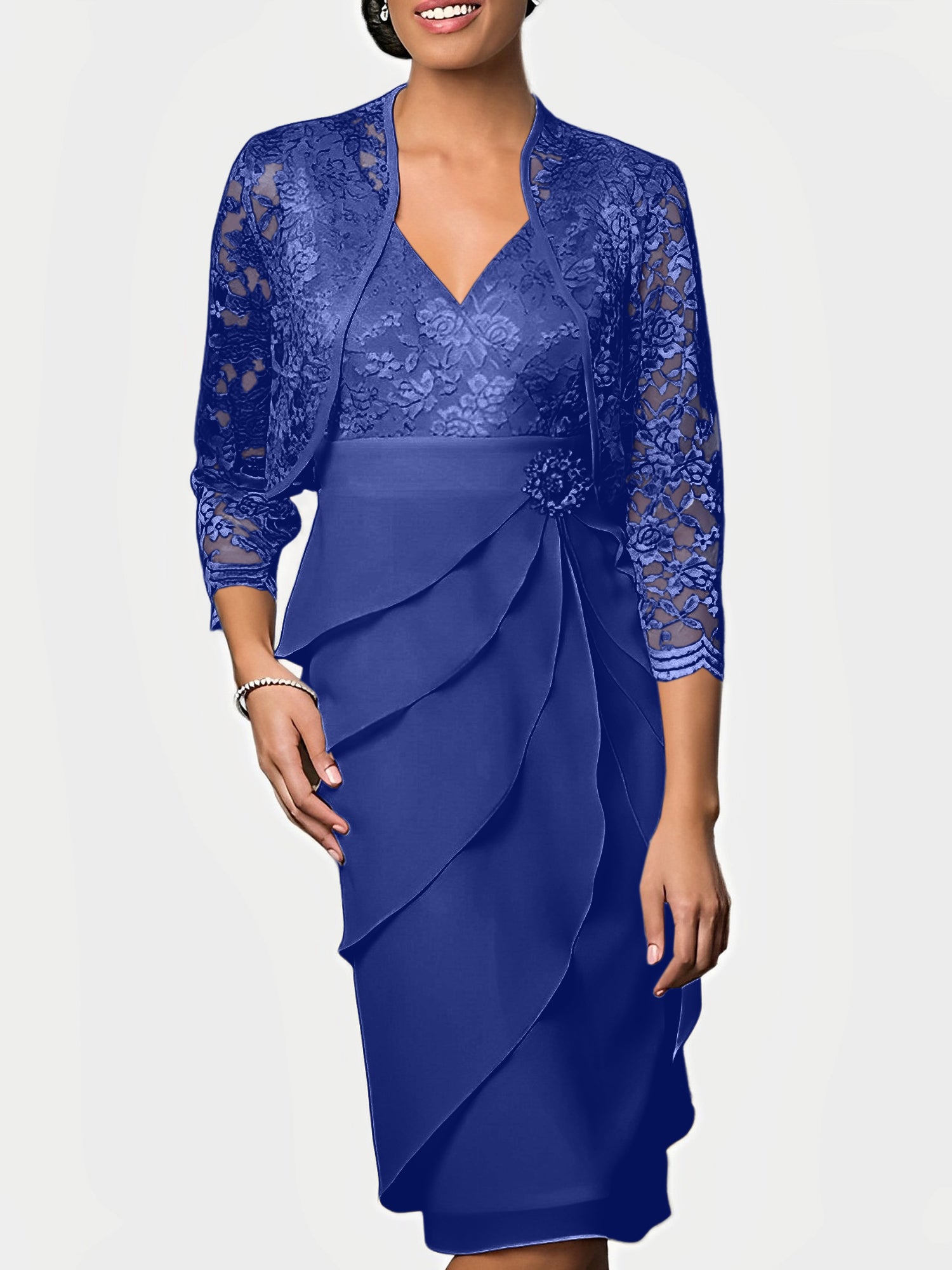 Knee-Length V-Neck Sheath Mother of the Bride Column Dresses