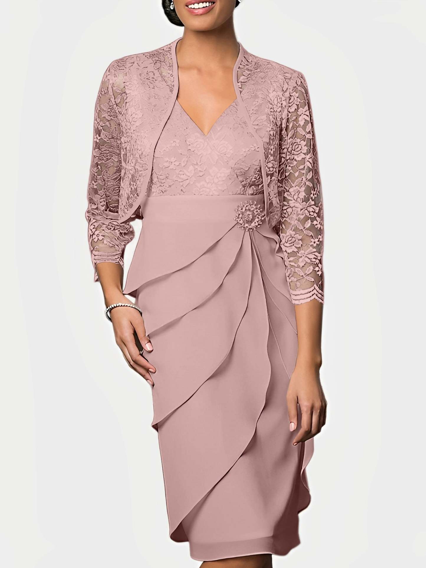 Knee-Length V-Neck Sheath Mother of the Bride Column Dresses