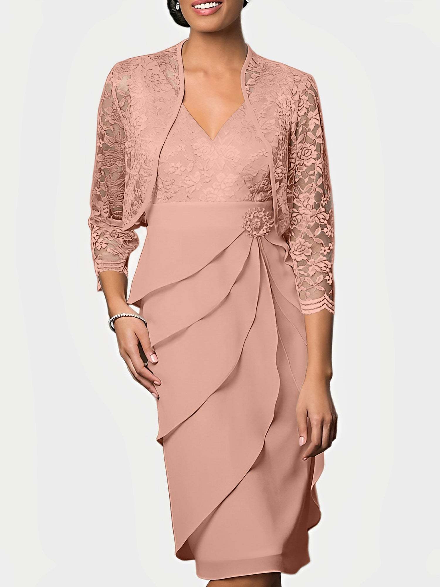 Knee-Length V-Neck Sheath Mother of the Bride Column Dresses