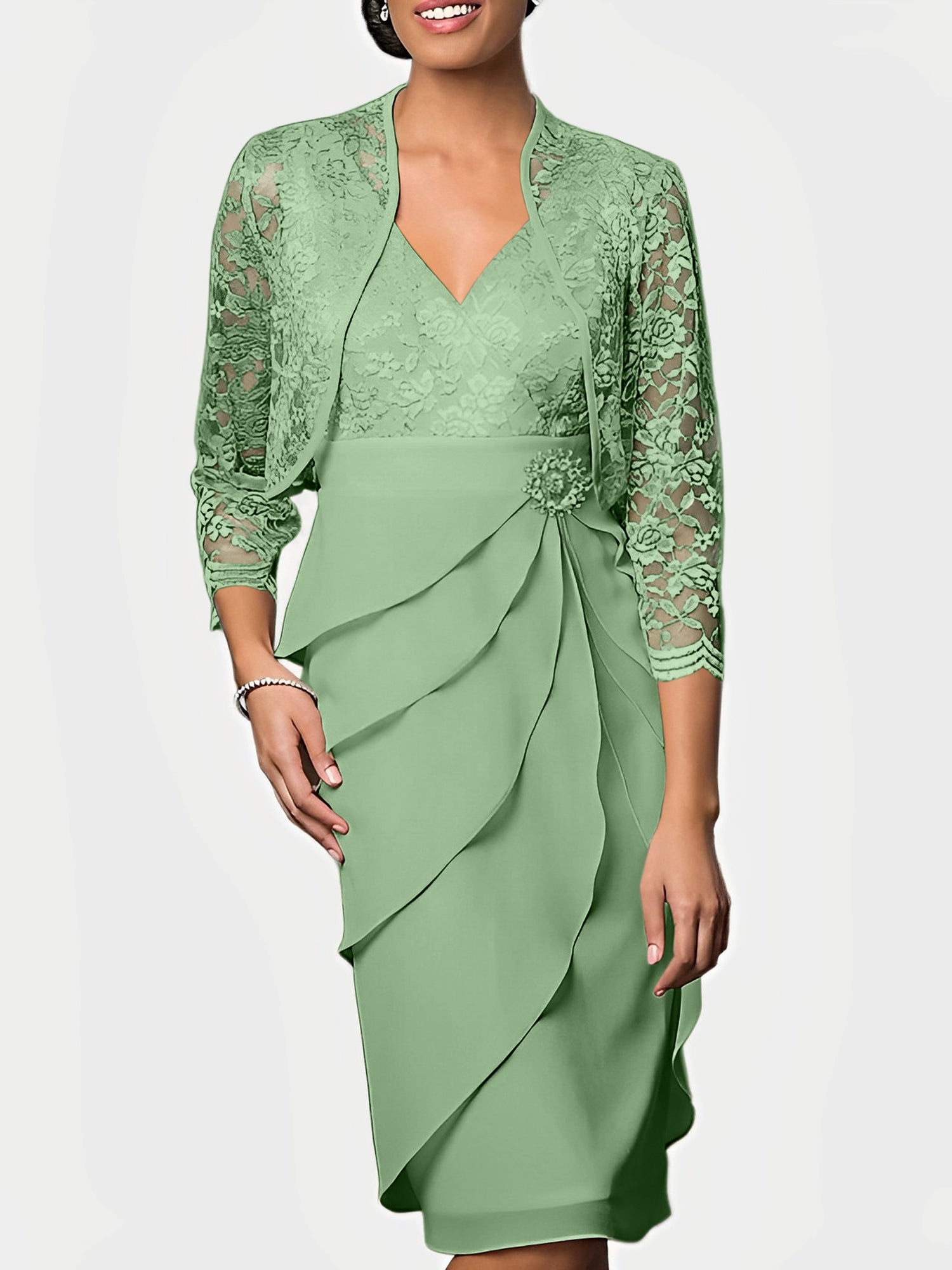 Knee-Length V-Neck Sheath Mother of the Bride Column Dresses