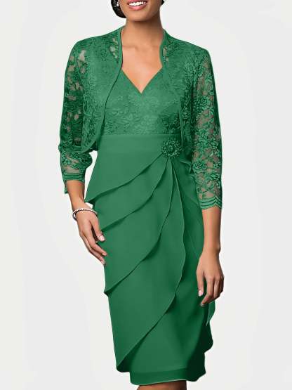 Knee-Length V-Neck Sheath Mother of the Bride Column Dresses