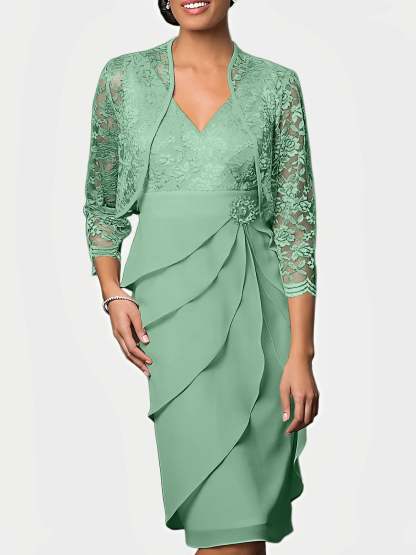 Knee-Length V-Neck Sheath Mother of the Bride Column Dresses