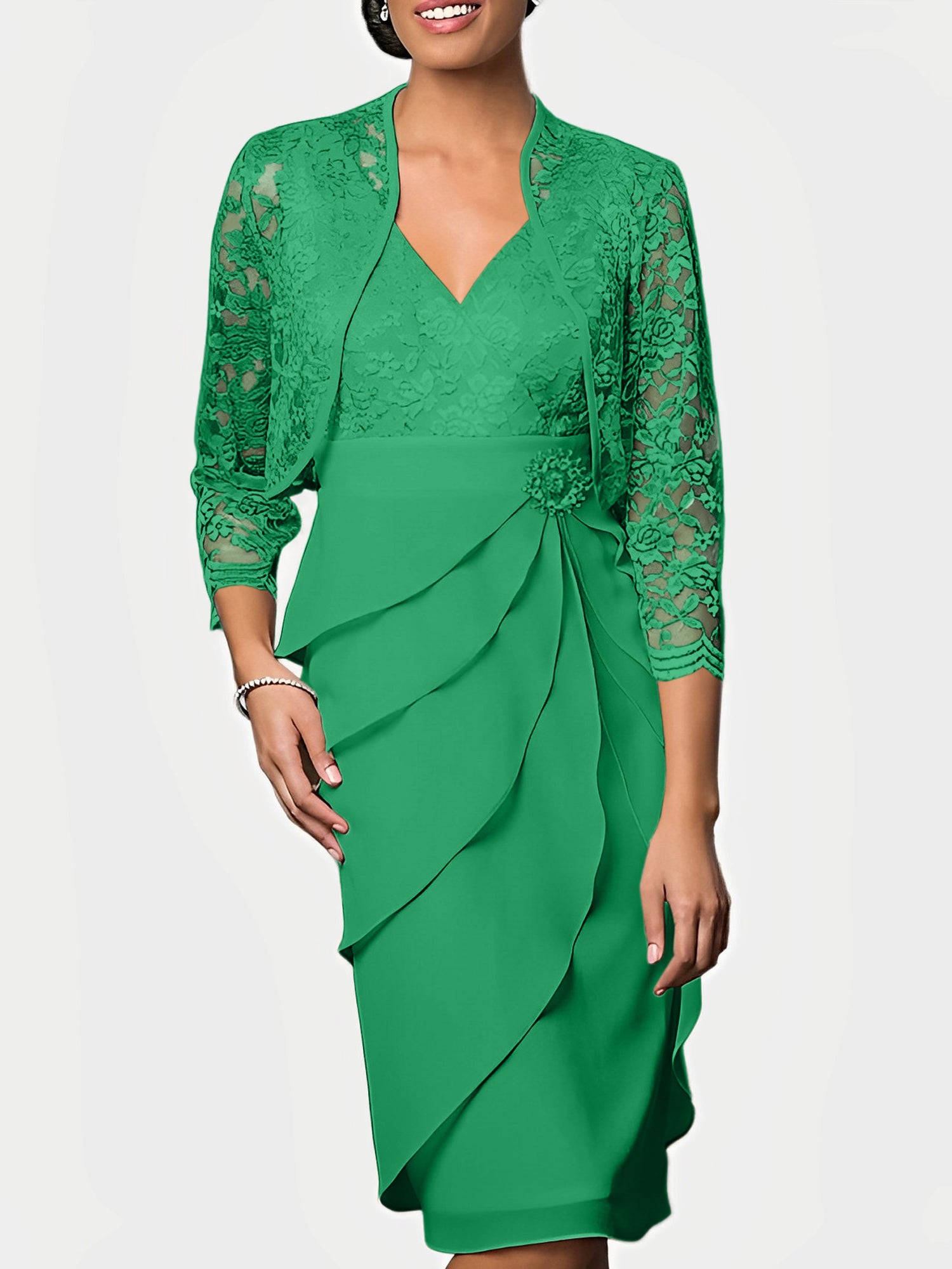 Knee-Length V-Neck Sheath Mother of the Bride Column Dresses