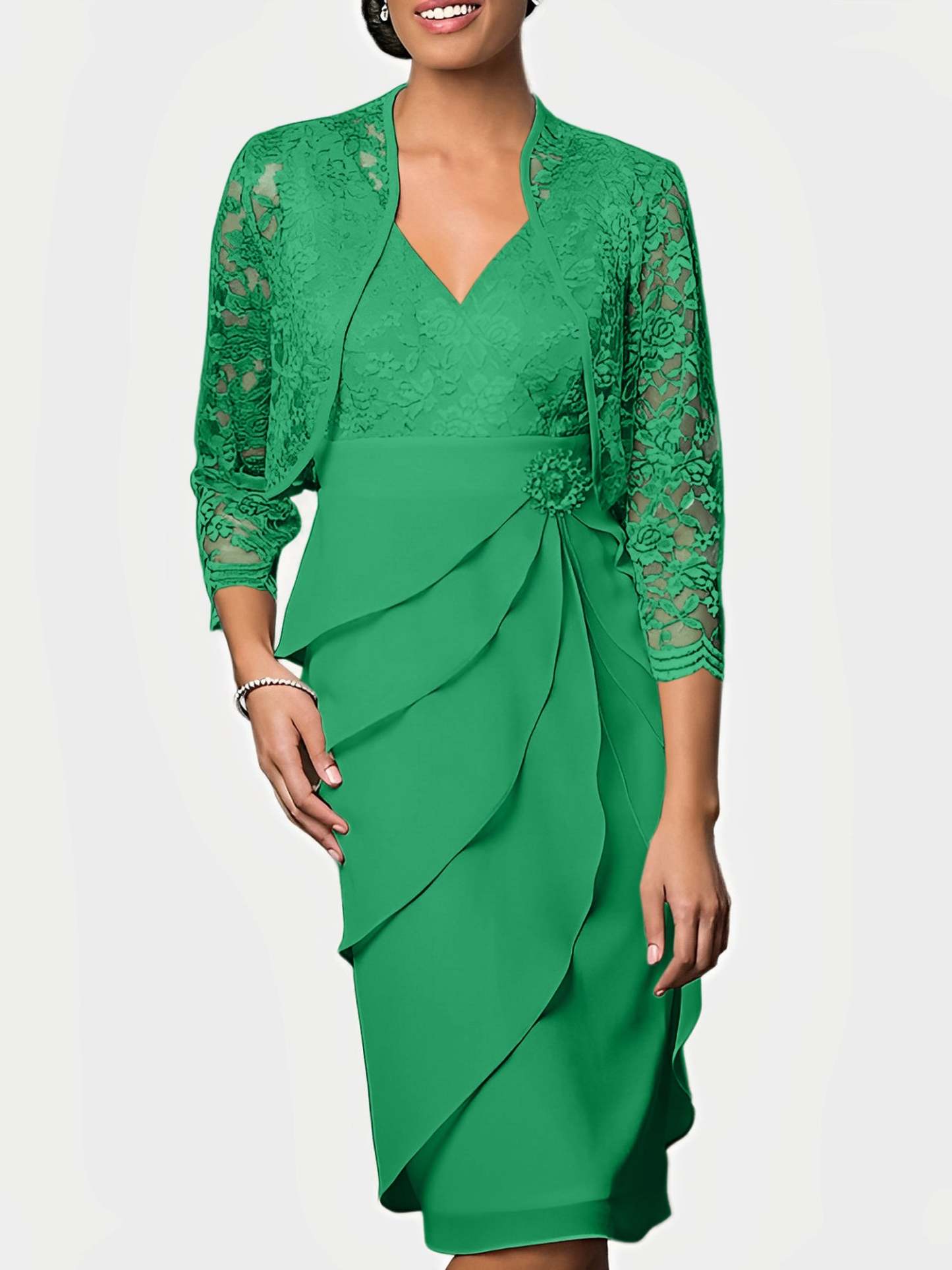 Knee-Length V-Neck Sheath Mother of the Bride Column Dresses