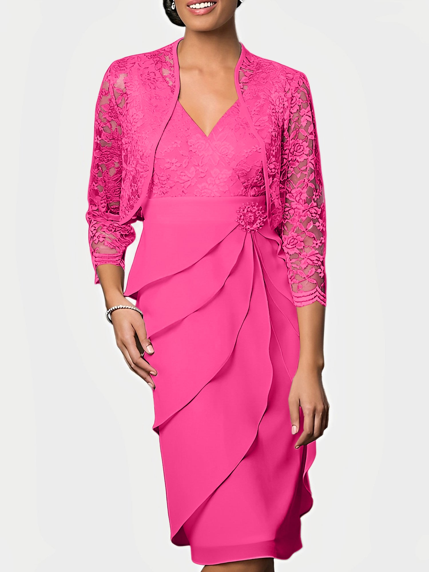 Knee-Length V-Neck Sheath Mother of the Bride Column Dresses