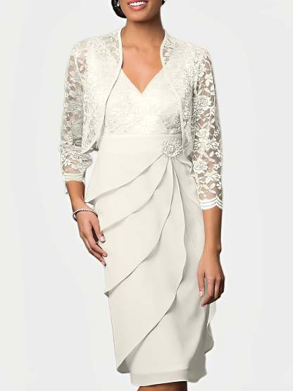 Knee-Length V-Neck Sheath Mother of the Bride Column Dresses