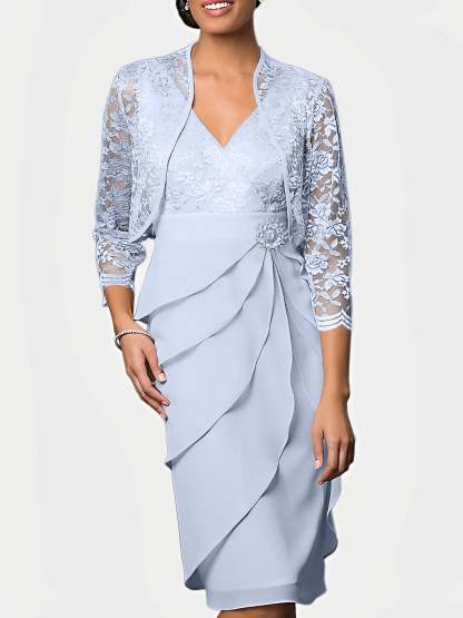 Knee-Length V-Neck Sheath Mother of the Bride Column Dresses