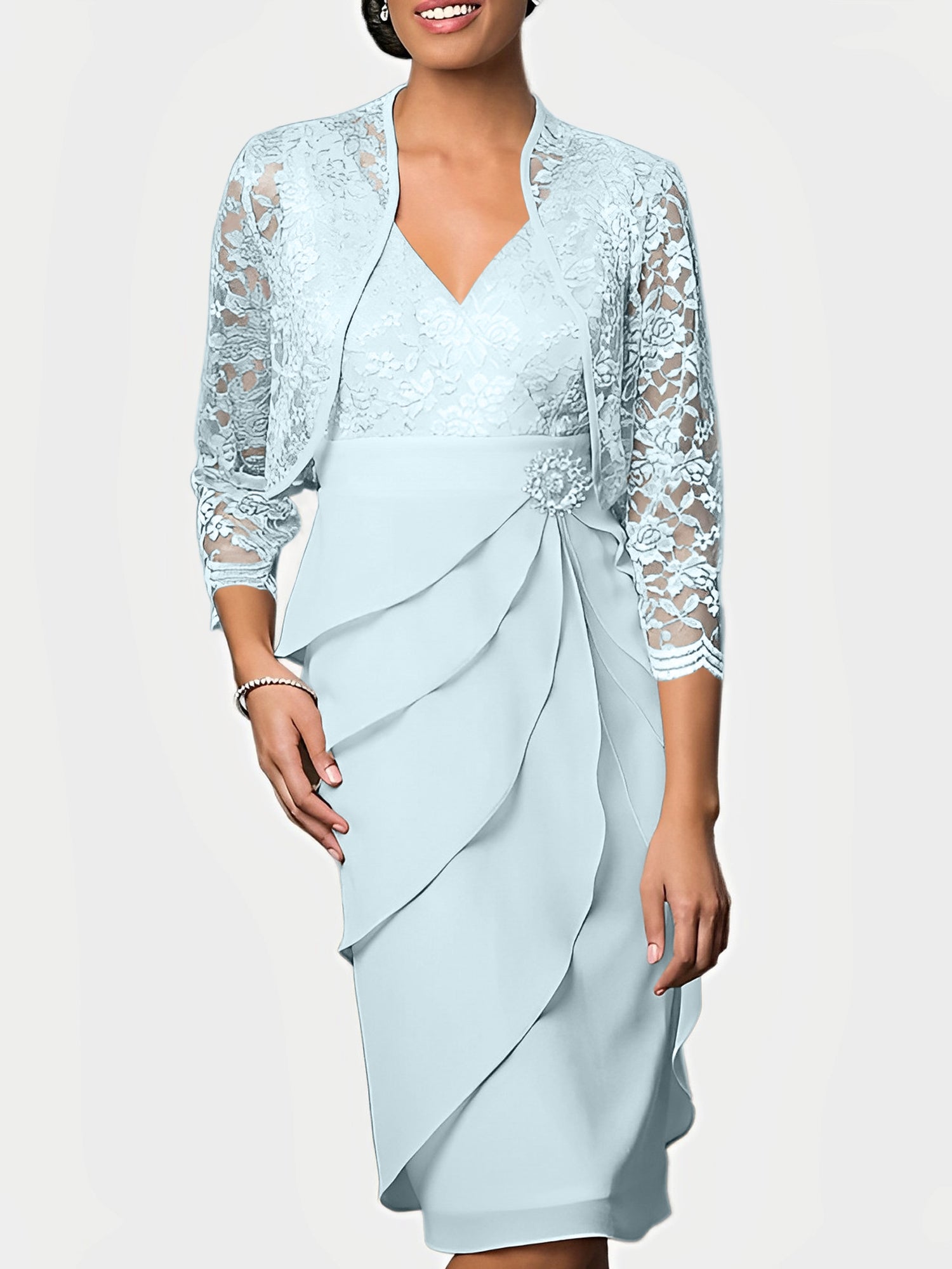 Knee-Length V-Neck Sheath Mother of the Bride Column Dresses