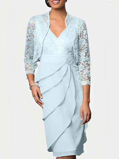 Knee-Length V-Neck Sheath Mother of the Bride Column Dresses