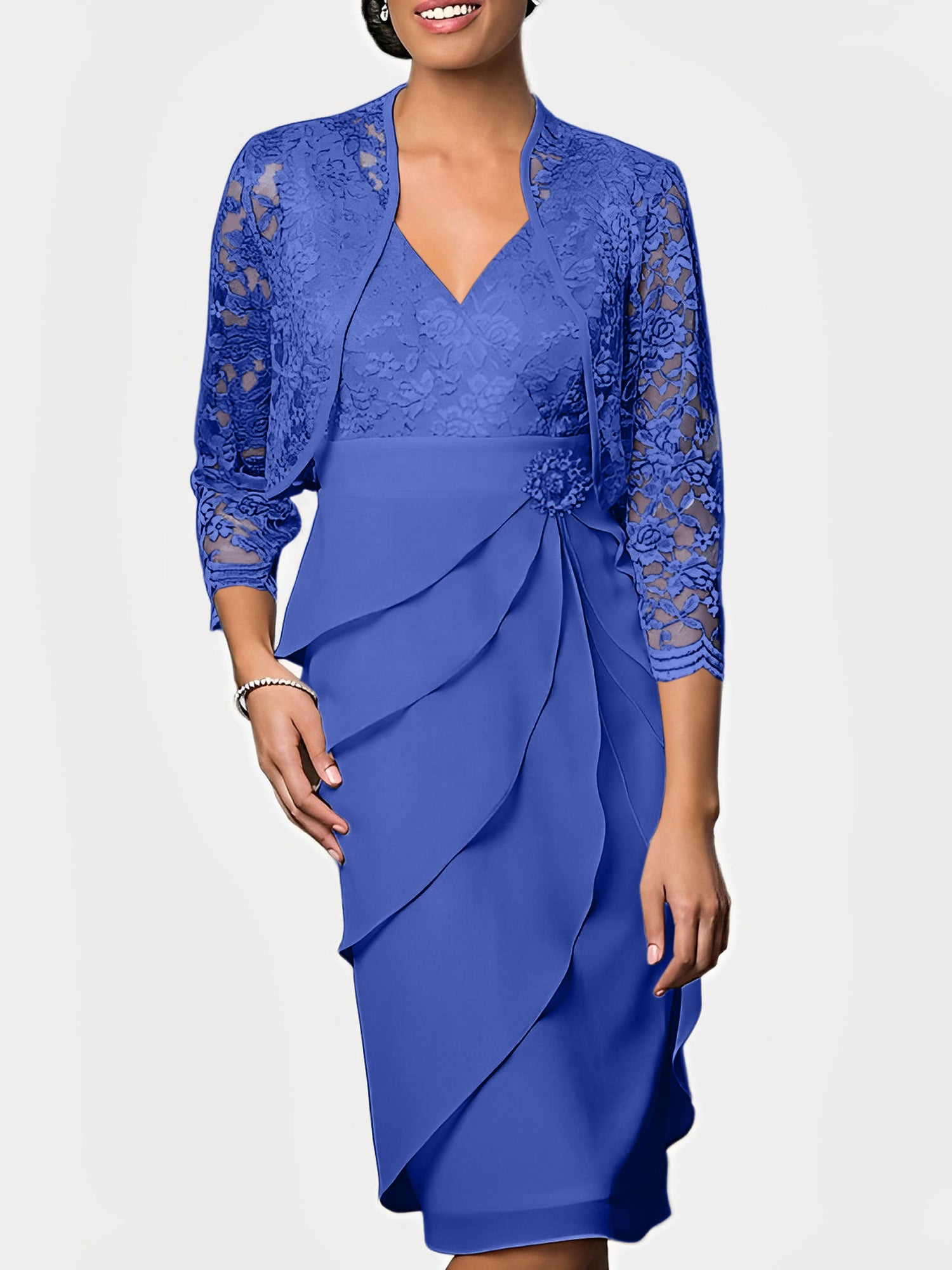 Knee-Length V-Neck Sheath Mother of the Bride Column Dresses