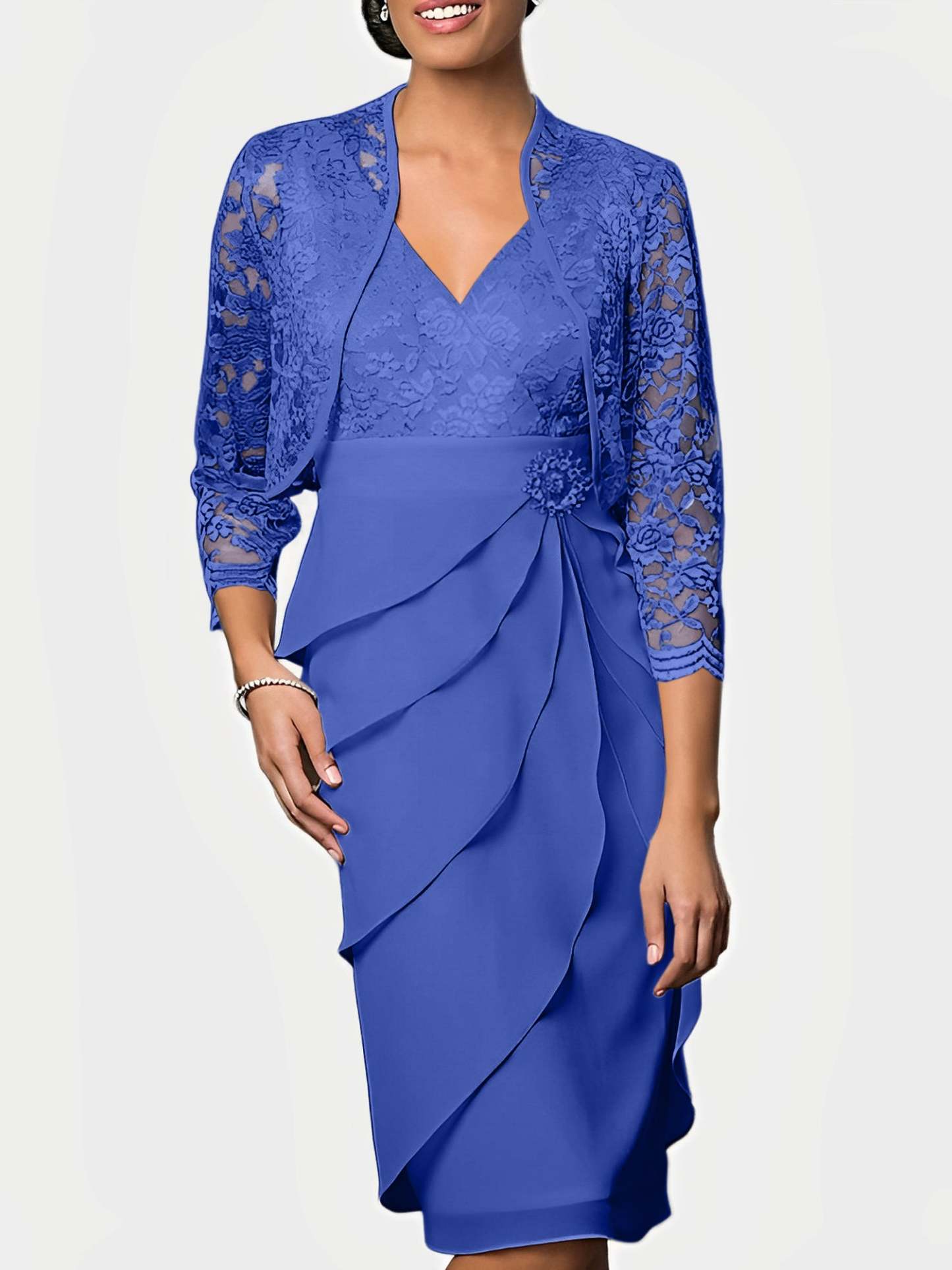 Knee-Length V-Neck Sheath Mother of the Bride Column Dresses