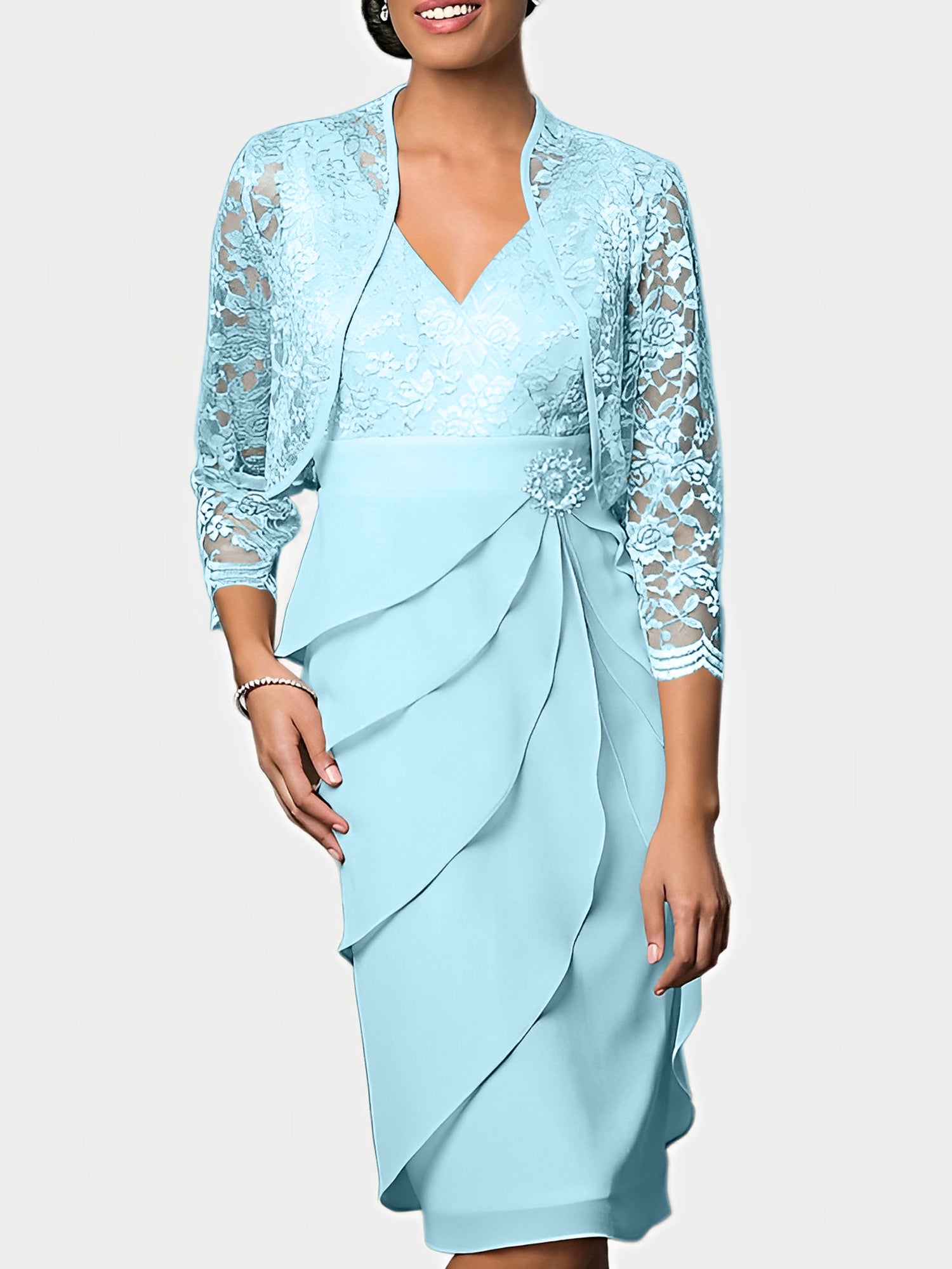 Knee-Length V-Neck Sheath Mother of the Bride Column Dresses