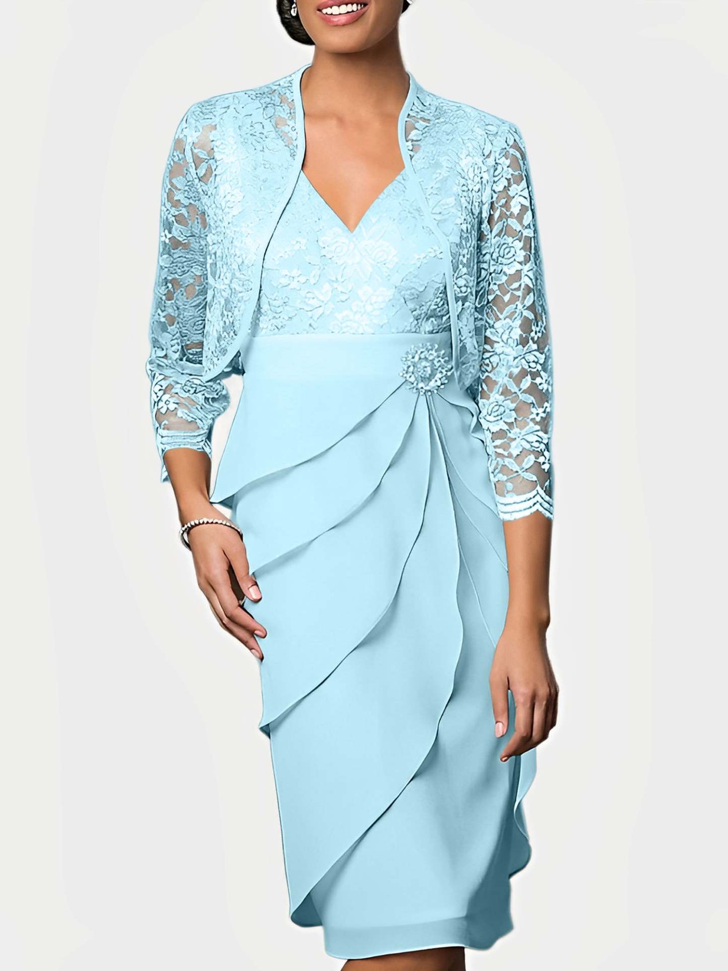 Knee-Length V-Neck Sheath Mother of the Bride Column Dresses