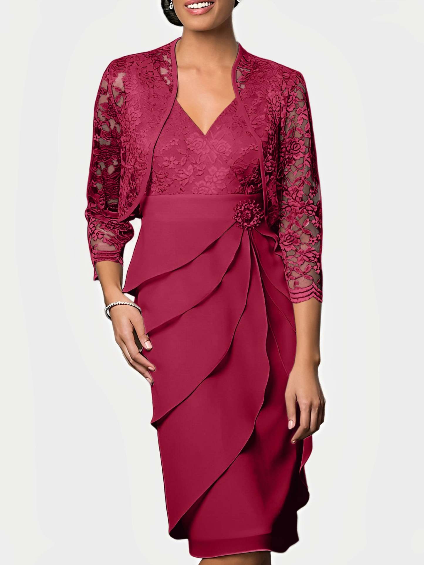 Knee-Length V-Neck Sheath Mother of the Bride Column Dresses