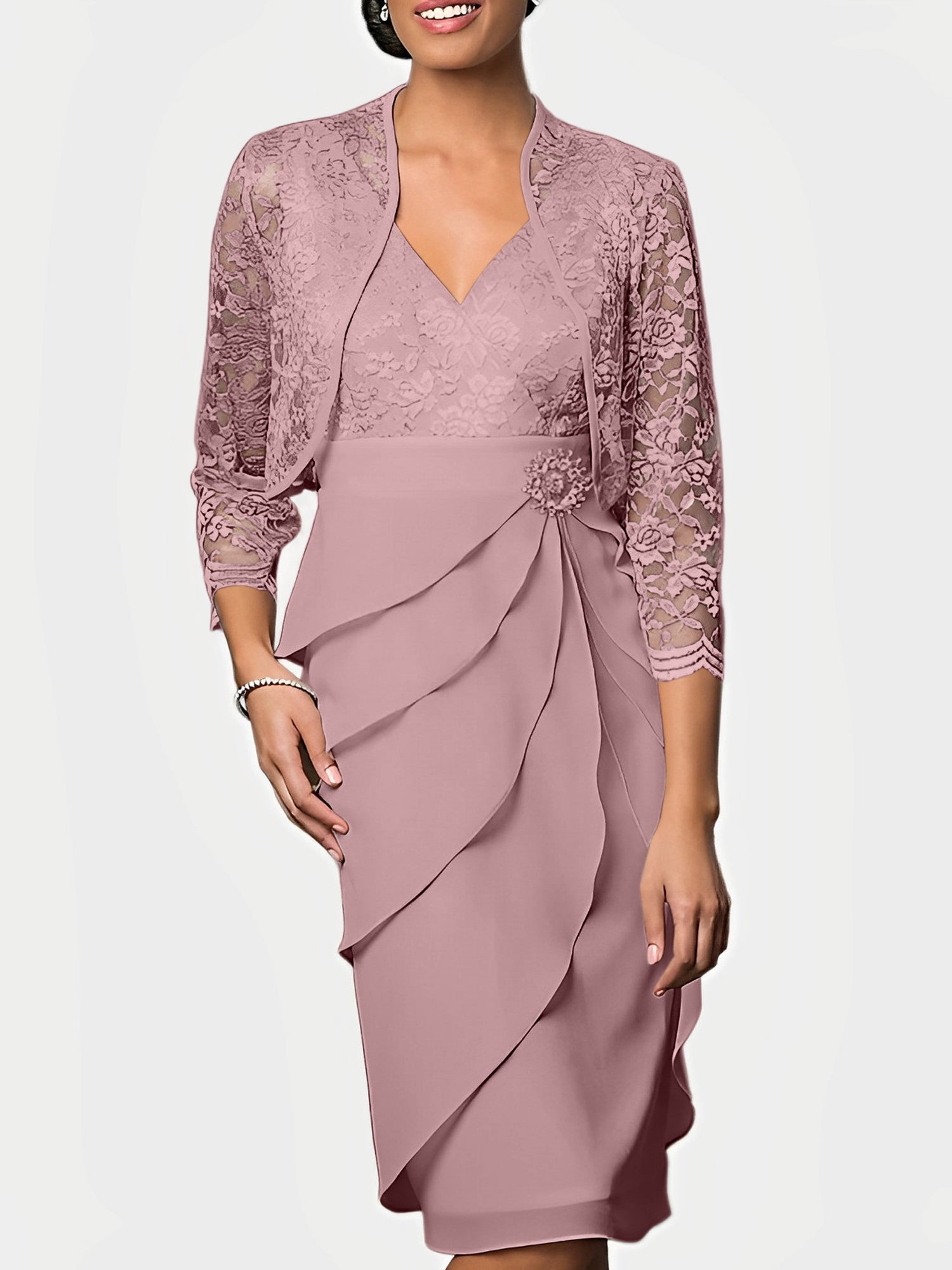 Knee-Length V-Neck Sheath Mother of the Bride Column Dresses