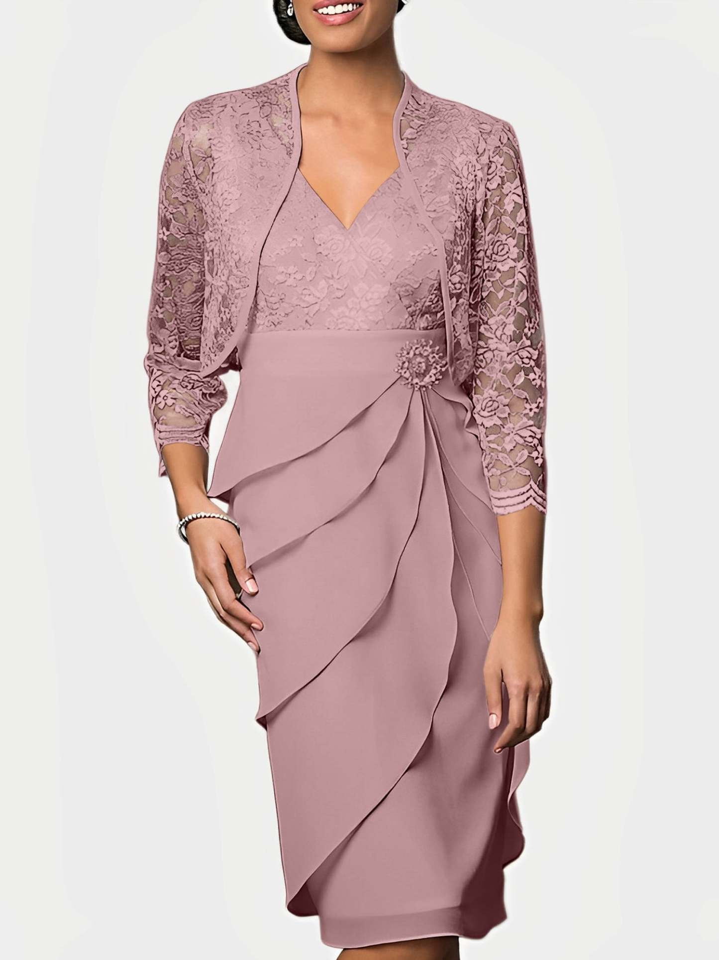 Knee-Length V-Neck Sheath Mother of the Bride Column Dresses