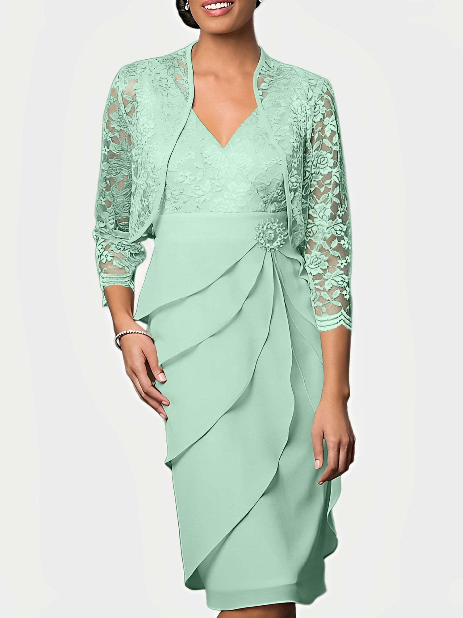 Knee-Length V-Neck Sheath Mother of the Bride Column Dresses