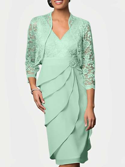 Knee-Length V-Neck Sheath Mother of the Bride Column Dresses