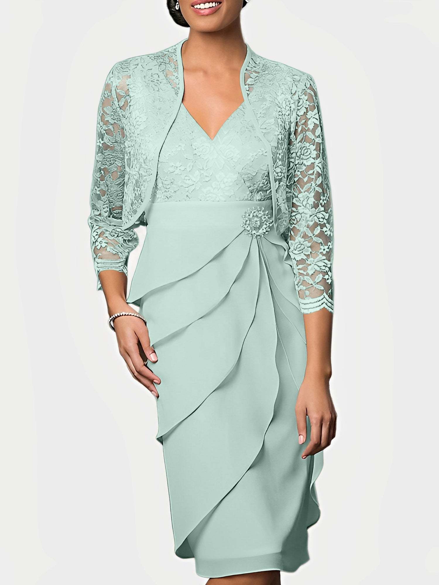 Knee-Length V-Neck Sheath Mother of the Bride Column Dresses