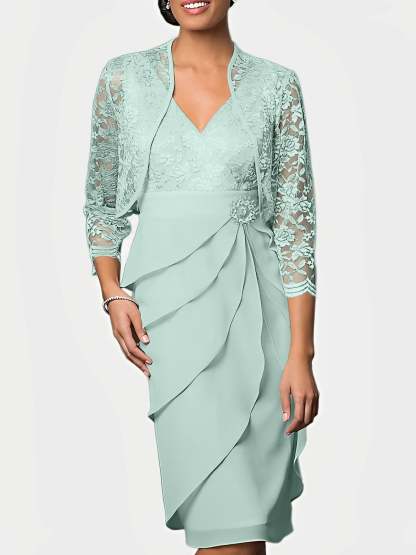 Knee-Length V-Neck Sheath Mother of the Bride Column Dresses