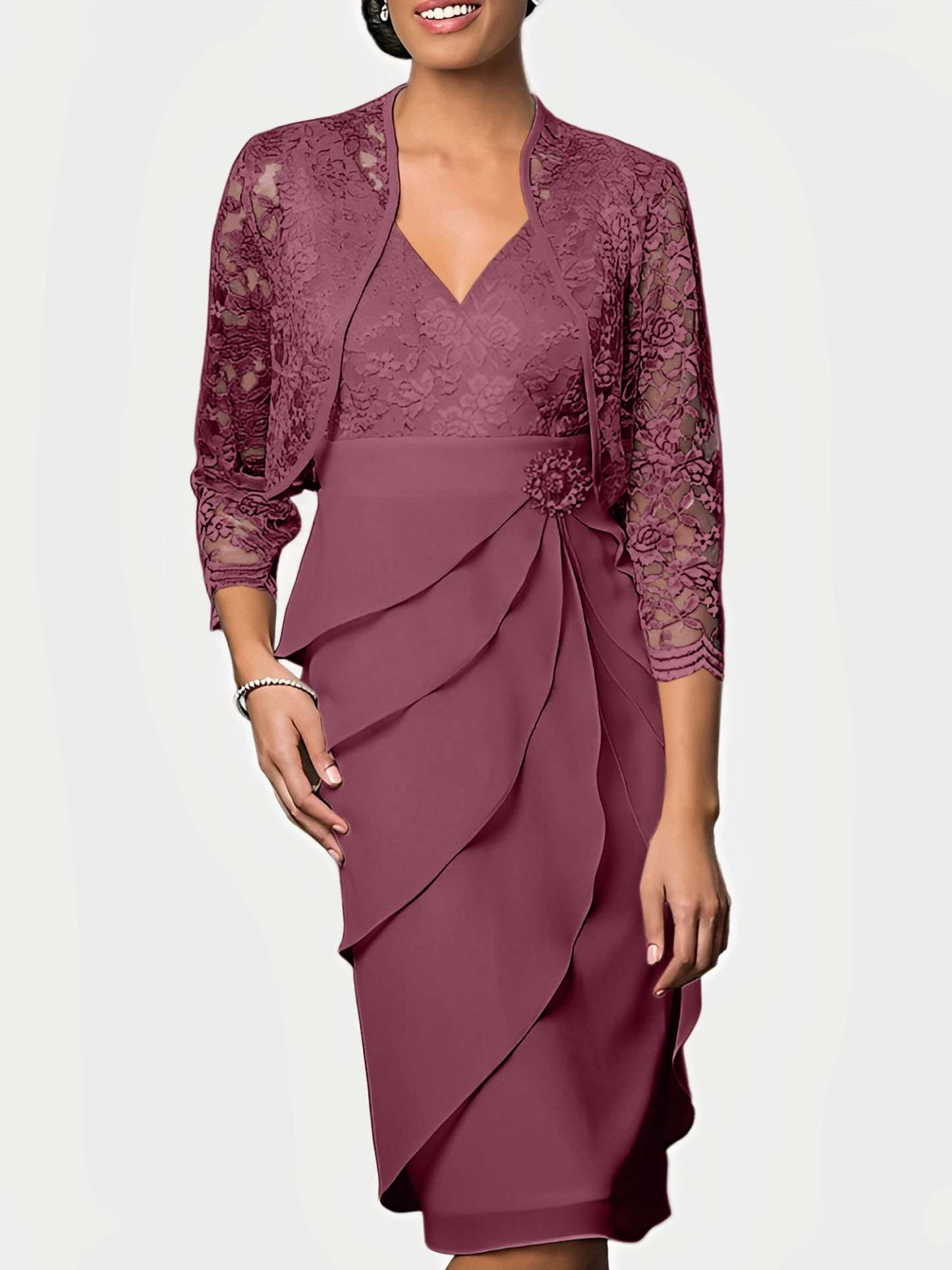 Knee-Length V-Neck Sheath Mother of the Bride Column Dresses