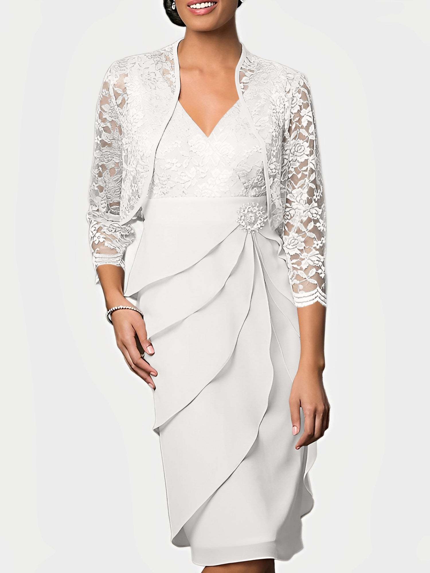 Knee-Length V-Neck Sheath Mother of the Bride Column Dresses