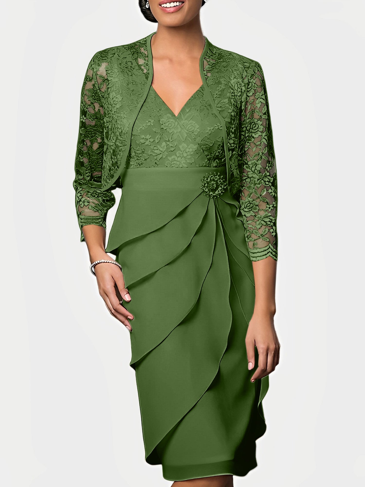 Knee-Length V-Neck Sheath Mother of the Bride Column Dresses