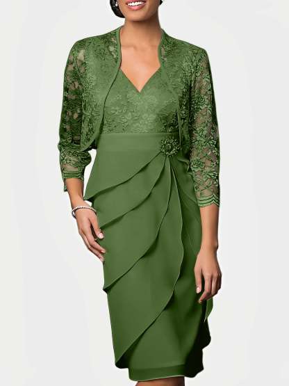 Knee-Length V-Neck Sheath Mother of the Bride Column Dresses