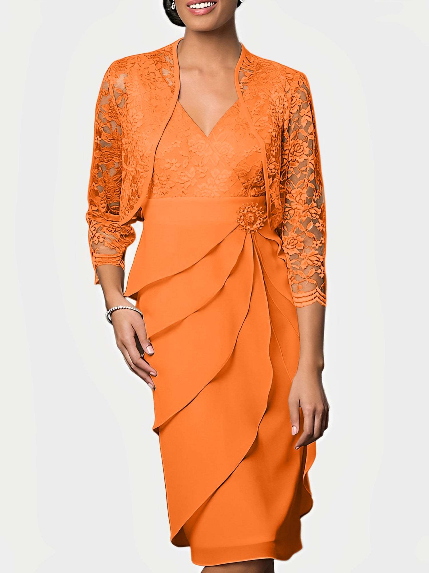 Knee-Length V-Neck Sheath Mother of the Bride Column Dresses