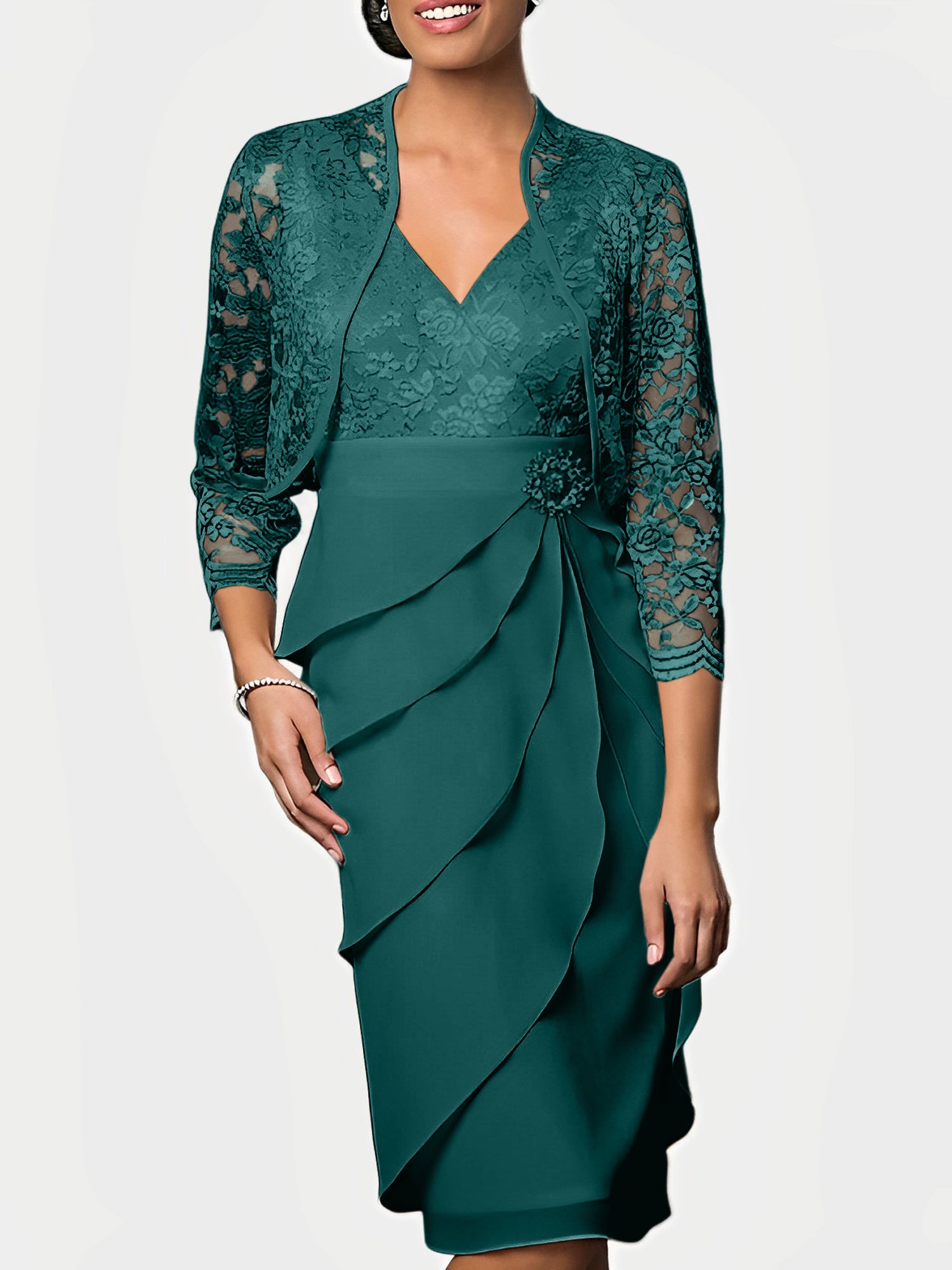 Knee-Length V-Neck Sheath Mother of the Bride Column Dresses